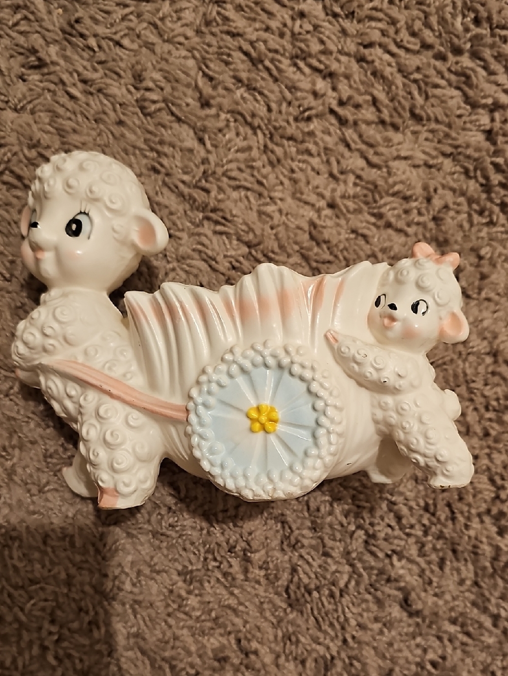 vintage Inarco Japan "Lamb with Cart" nursery planter (model number E-2974).